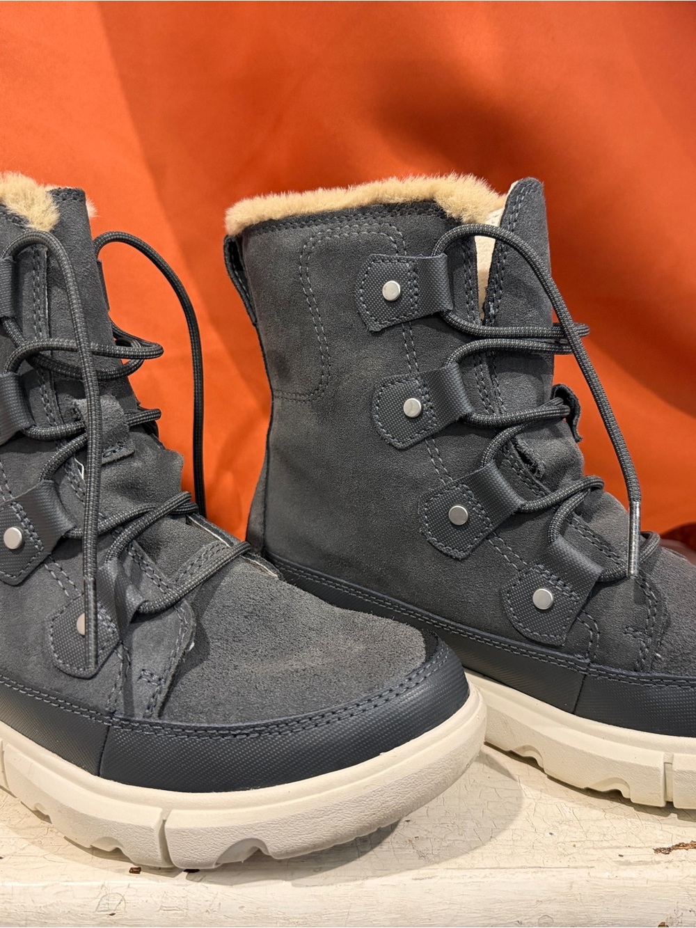 SorelLace-Up Winter Boots - Gray with Cream Lining